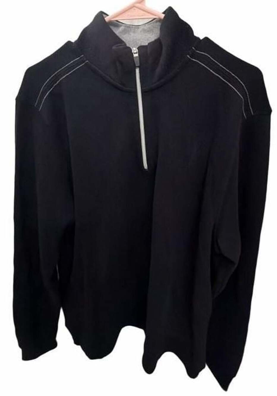 Vintage St Johns Bay Mens M Black Cotton Quarter Zip Pullover Sweater Y2K